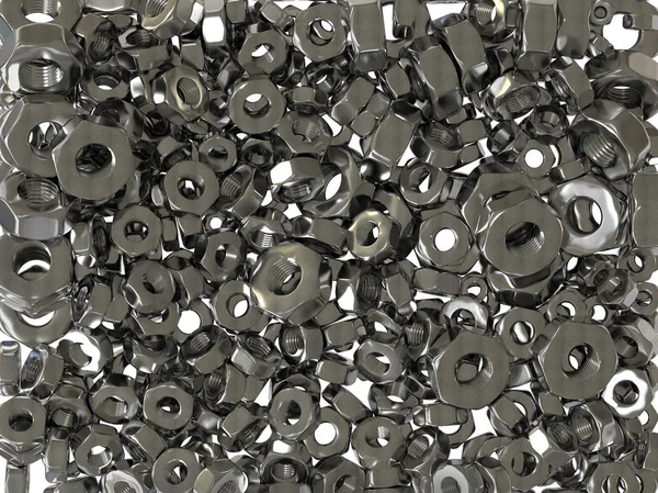 Dağınık fındık kümesi. Dişli fındık kapatın. 3D render.