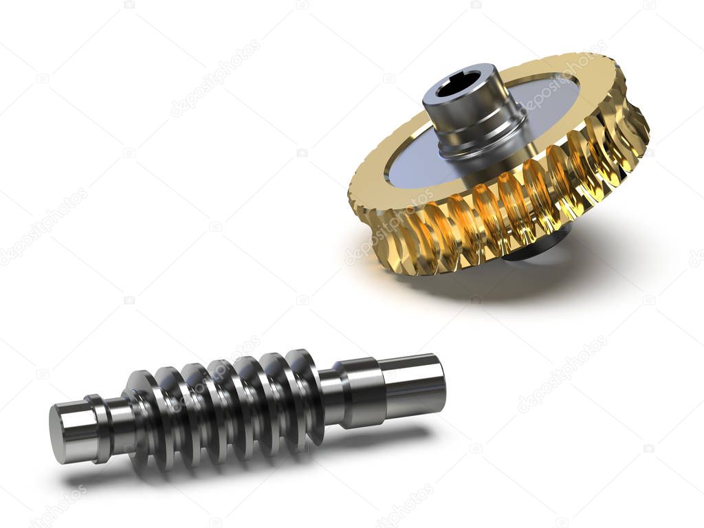Training image of the worm gear assembly, 3d illustration
