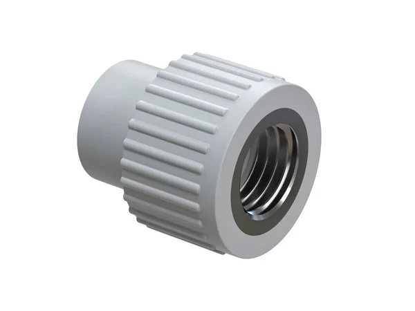 Connecteur avec insert fileté pour tuyaux en polypropylène. Image pour la publicité des accessoires de plomberie. rendu 3D . — Photo