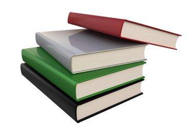 Beyaz arka plan üzerinde izole kitap yığını. Kendini geliştirme kavramı. 3D render