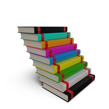Beyaz arka plan üzerinde izole kitap yığını. Kendini geliştirme kavramı. 3D render