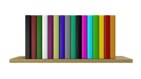 Libri multicolori sullo scaffale. Biblioteca domestica. Rendering 3D — Foto Stock