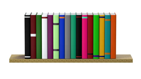 Libri multicolori sullo scaffale. Biblioteca domestica. Rendering 3D — Foto Stock