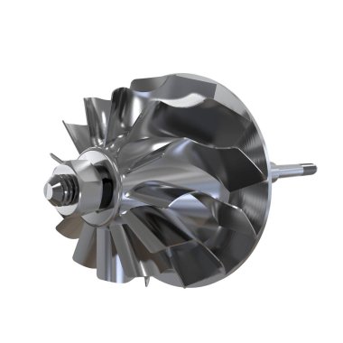Beyaz bir arka plan üzerinde izole bir otomobil motor türbin şaft. 3D render