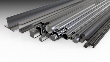 Set çelik haddelenmiş ürünler. Metal ürünleri. 3d render