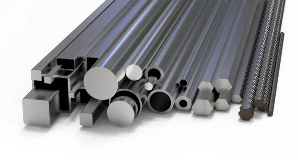 Set de productos laminados en acero. Productos metálicos. renderizado 3d —  Fotos de Stock