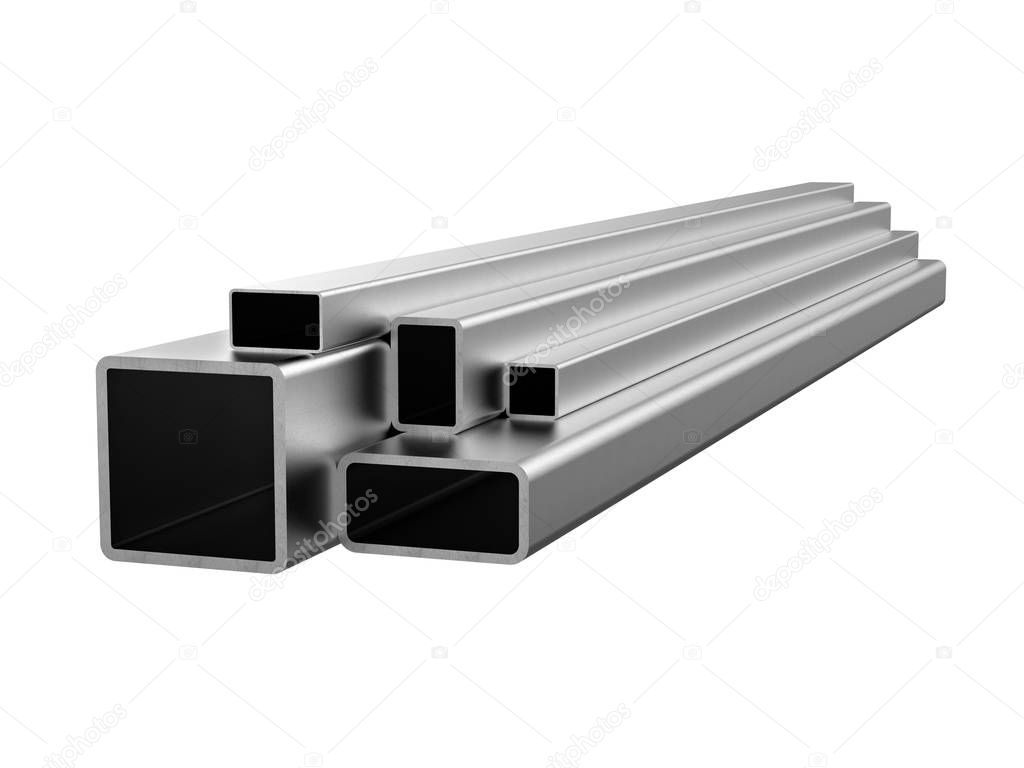 Galvanized steel rectangular pipe. Metal products. 3d illustration