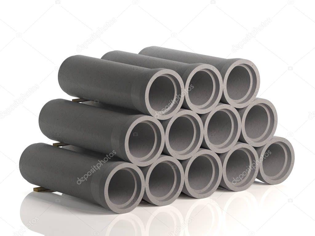 set of concrete pipes for sewage. Sewage in the city. 3D illustration