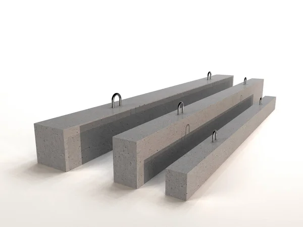 Armerad betong balk för konstruktion isolerad på vit bakgrund. 3D-illustration. — Stockfoto