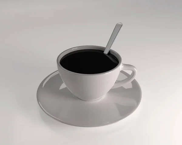 Set piring keramik untuk kopi Terisolasi pada latar belakang putih. Ilustrasi 3D . — Stok Foto