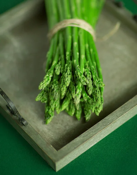 Fresh Green Asparagus Decorated Wood Box Can Used Background — Stock Photo, Image