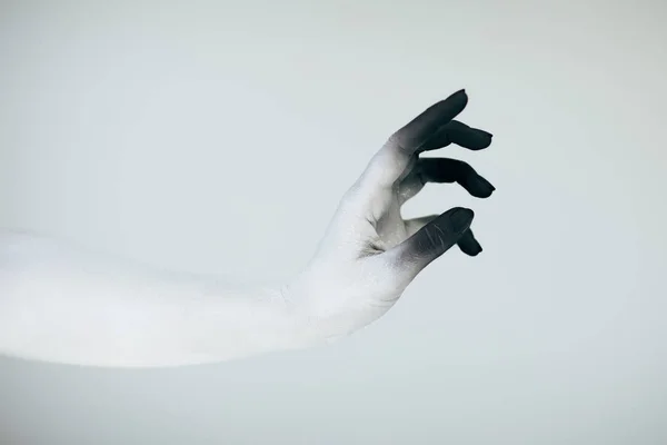 Gruselige Halloween Monster Hand Mit Weißer Und Schwarzer Schminke Vor — Stockfoto