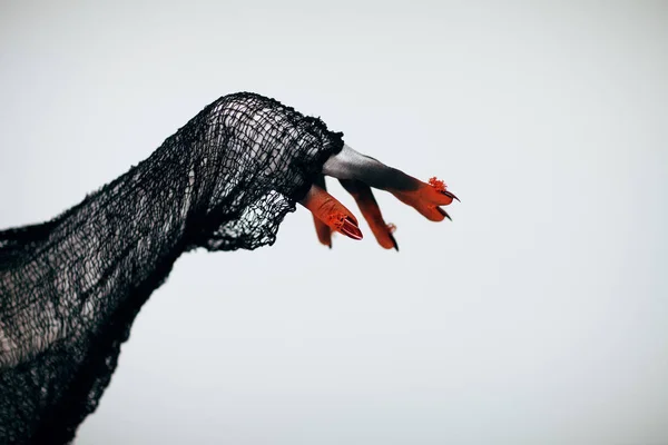 Creepy Halloween Monster Witch Hand White Red Black Make Long — Stock Photo, Image