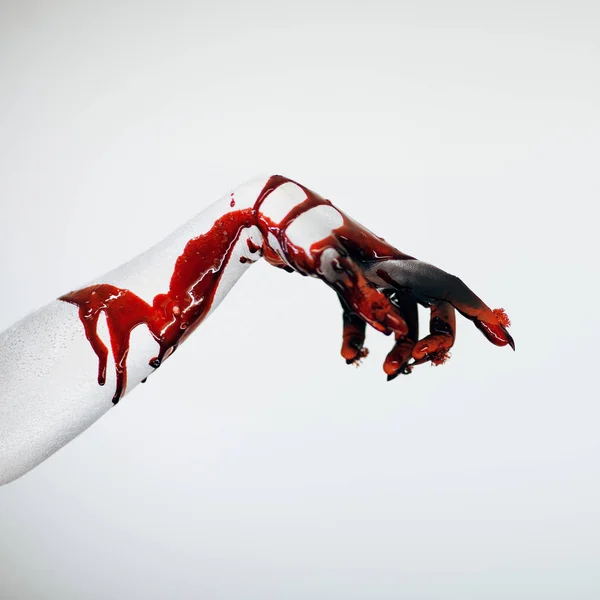 Assustador Sangrento Horror Halloween Monstro Bruxa Mão Com Branco Vermelho — Fotografia de Stock