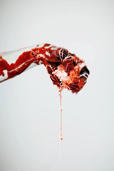Spaventoso Sanguinoso Orrore Halloween Mostro Strega Mano Con Bianco Rosso — Foto Stock