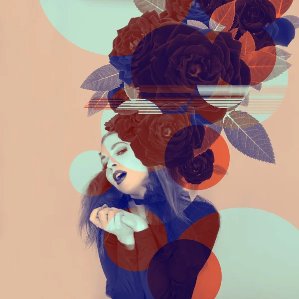 Eyecatching Όμορφη Γυναίκα Τέχνης Τριαντάφυλλα Και Χρώμα Εφέ Διτονική — Φωτογραφία Αρχείου