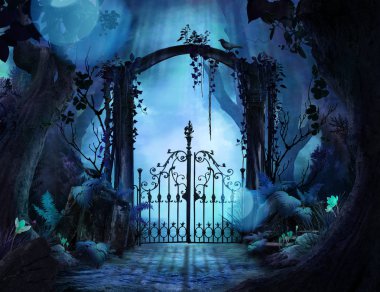 Archway in an enchanted garden clipart