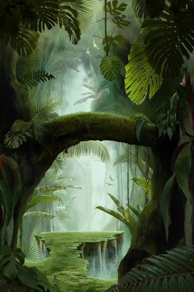 Deep Mystical Jungle Canyon Can Used Background Wallpaper — Stock Photo, Image