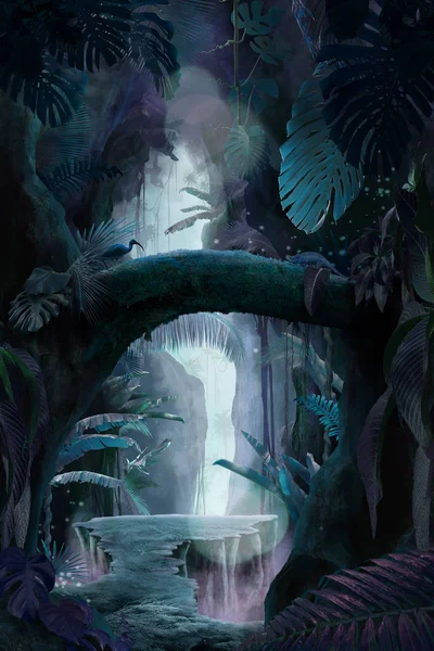 Deep Mystical Jungle Canyon Night Can Used Background Wallpaper — Stock Photo, Image
