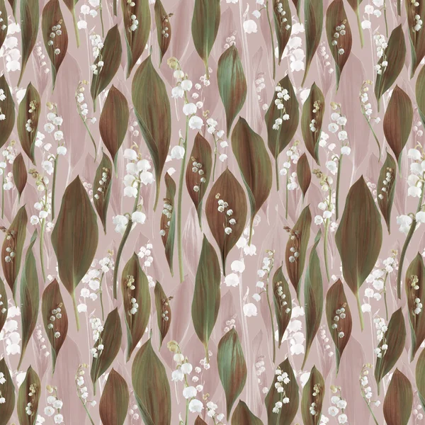 Bezszwowe Wzornictwo Lilie Doliny Liści Mogą Być Używane Jako Tapety — Zdjęcie stockowe