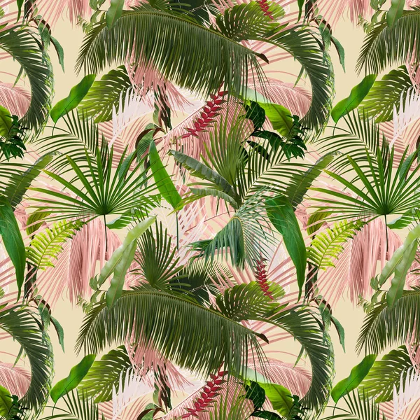 Adorable Motif Conception Sans Couture Avec Des Feuilles Tropicales Peut — Photo