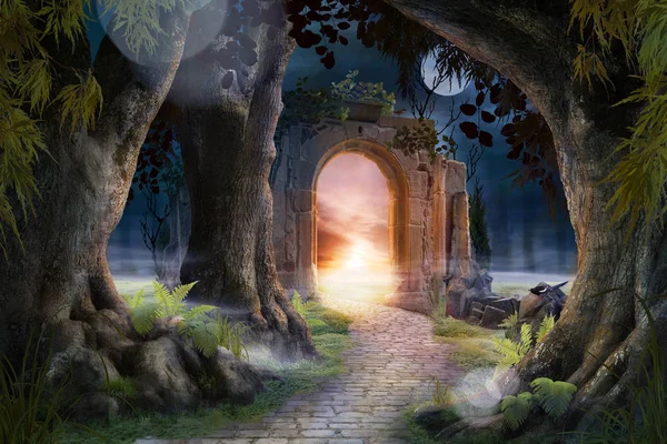 Archway Enchanted Fairy Garden Landscape Can Used Background — Stock Photo, Image