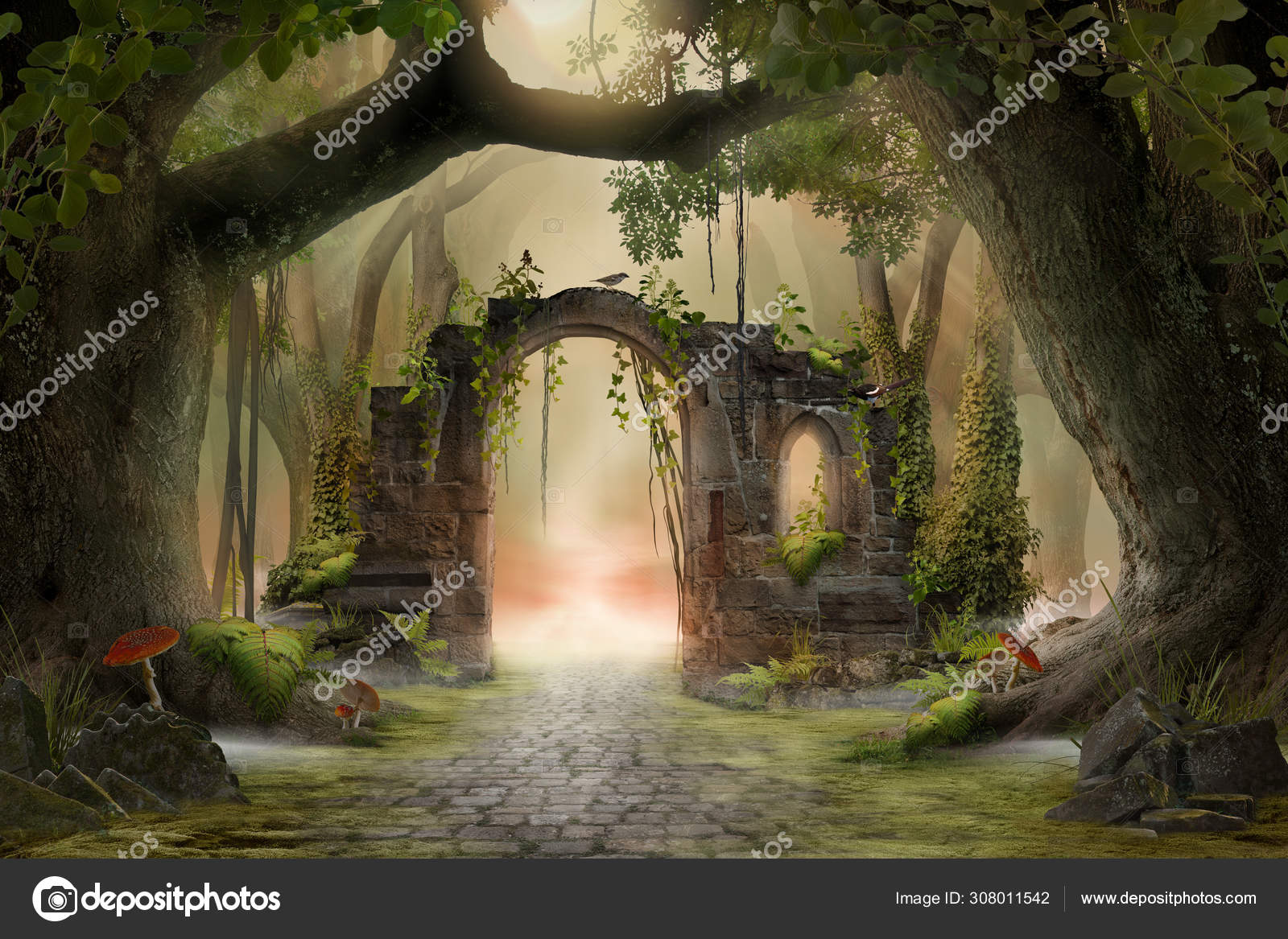 Archway Enchanted Fairy Forest Landscape Misty Dark Mood Can Used Stock Photo Image By C Piolka