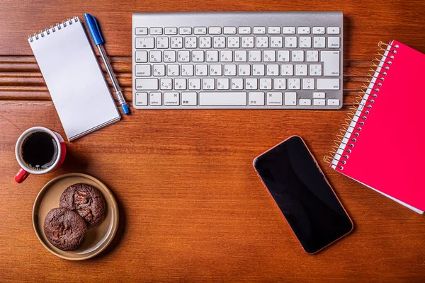 Concepto Oficina Casa Con Las Manos Cuaderno — Foto de Stock