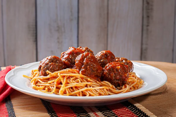 Albóndigas Con Salsa Tomate Pasta Almondegas —  Fotos de Stock