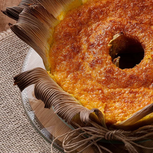 Кукурузный Пирог Соломе Домашний Торт Типично Бразилии Южной Америки Вид — стоковое фото
