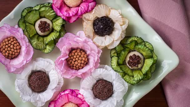 Varios Tipos Brigadeiro Gourmet Típico Dulce Brasil Vista Superior — Vídeo de stock