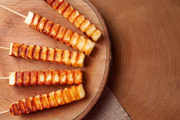 Smažený Syřidlový Sýr Velmi Tradiční Brazílii Queijo Coalho Kopírovat Prostor — Stock fotografie