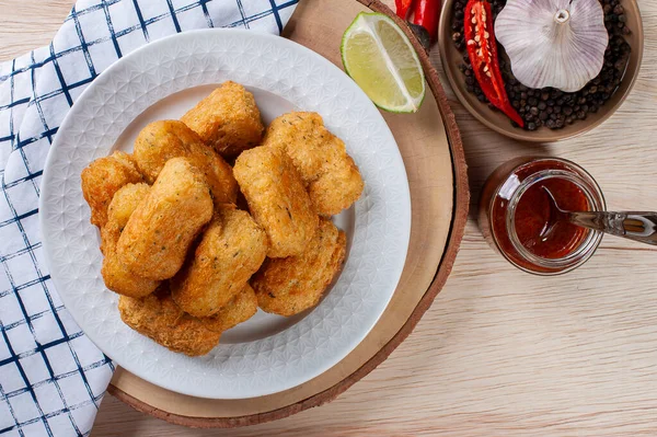 Codfish Cake Very Traditional Portuguese Cuisine Made Cod Potato Top — Stock Photo, Image