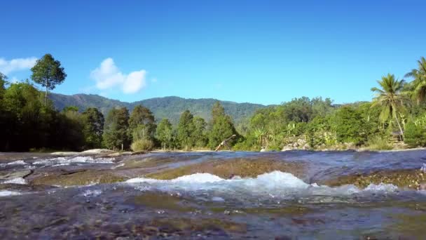 Resimsel manzara karşı rapids üzerinde su kaynar — Stok video