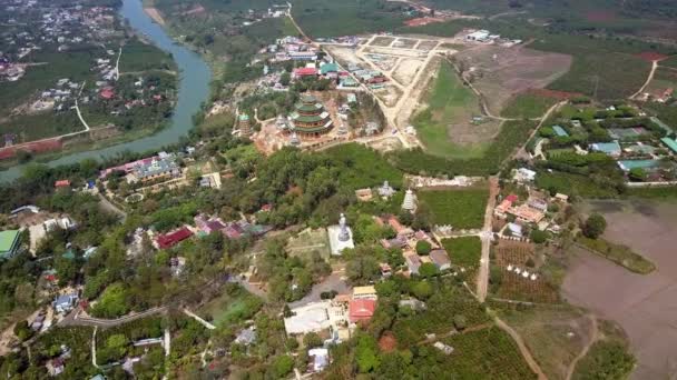 Aerial Circling Flight Pictorial Tropical Countryside Buddhist Monastery Vietnam — Stock Video