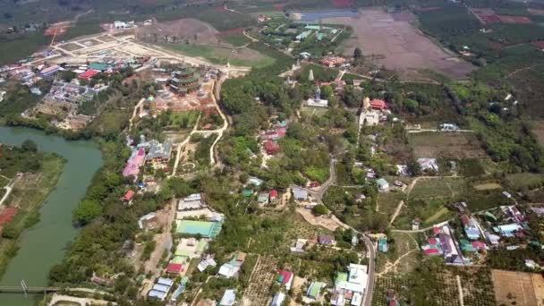 Bird-eye flight countryside towns villages in Vietnam — Stock Video