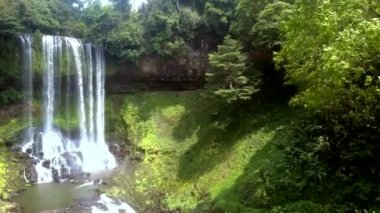 harika resim güneş ışınları şelale yakınındaki yamaç nehir kıyısında gür yeşil çimen ışık