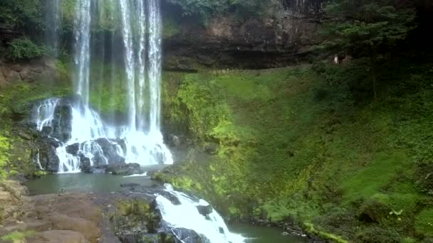 Obrázkového Vodopád Cascade Proti Zelené Trávě Povlovného Břehu Přírodní Rezervaci — Stock video