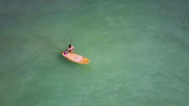 Ενδιαφέρουσα Εικόνα Surfer Αρχάριους Κουπί Του Σκάφους Γρήγορα Τότε Πέφτουν — Αρχείο Βίντεο