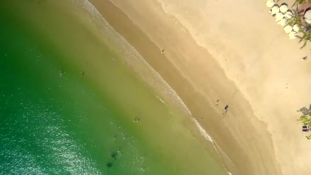 Azurblaue Meereswellen spülen goldenen Strand — Stockvideo