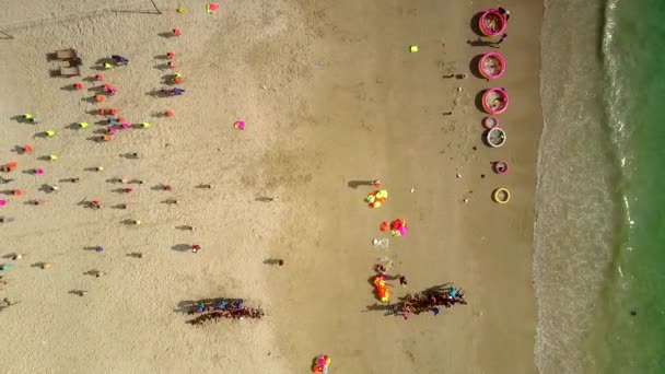 Çocuk terk plaj yok palmiye ağaçları altında — Stok video
