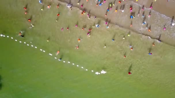 Drone se déplace de l'océan à la plage enfants essaim comme fourmis — Video