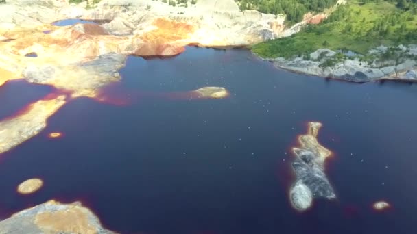 Muchas aves rodean el lago de arcilla con islas extrañas — Vídeo de stock