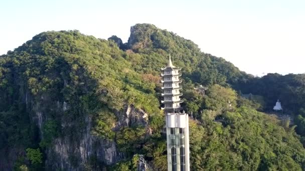Moderno ascensore a pagoda tra la foresta pluviale profonda della città — Video Stock