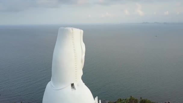 Nauwe luchtfoto giant Boeddhabeeld in religieuze complex — Stockvideo