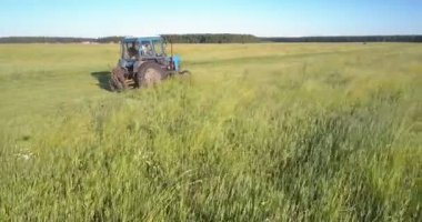 çim keserek haymaker gökyüzü altında tarafından alanı dolu