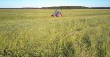 güneşli günde kurutma için çim kapalı tarım arazileri makine keser