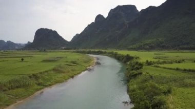yeşil alanlar arasında kumlu bankalar ile havadan görünüm mavi nehir