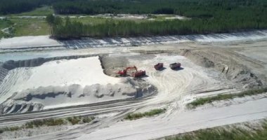 ucu kamyon ve ekskavatör ile kum ocağı na hava hareketi