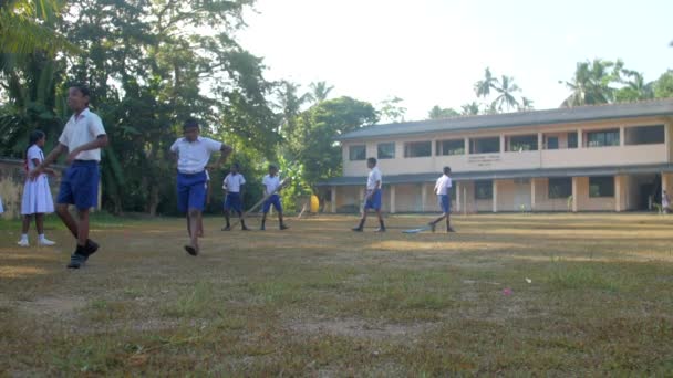 Sinhalese schoolboys i vita tröjor och blå shorts — Stockvideo